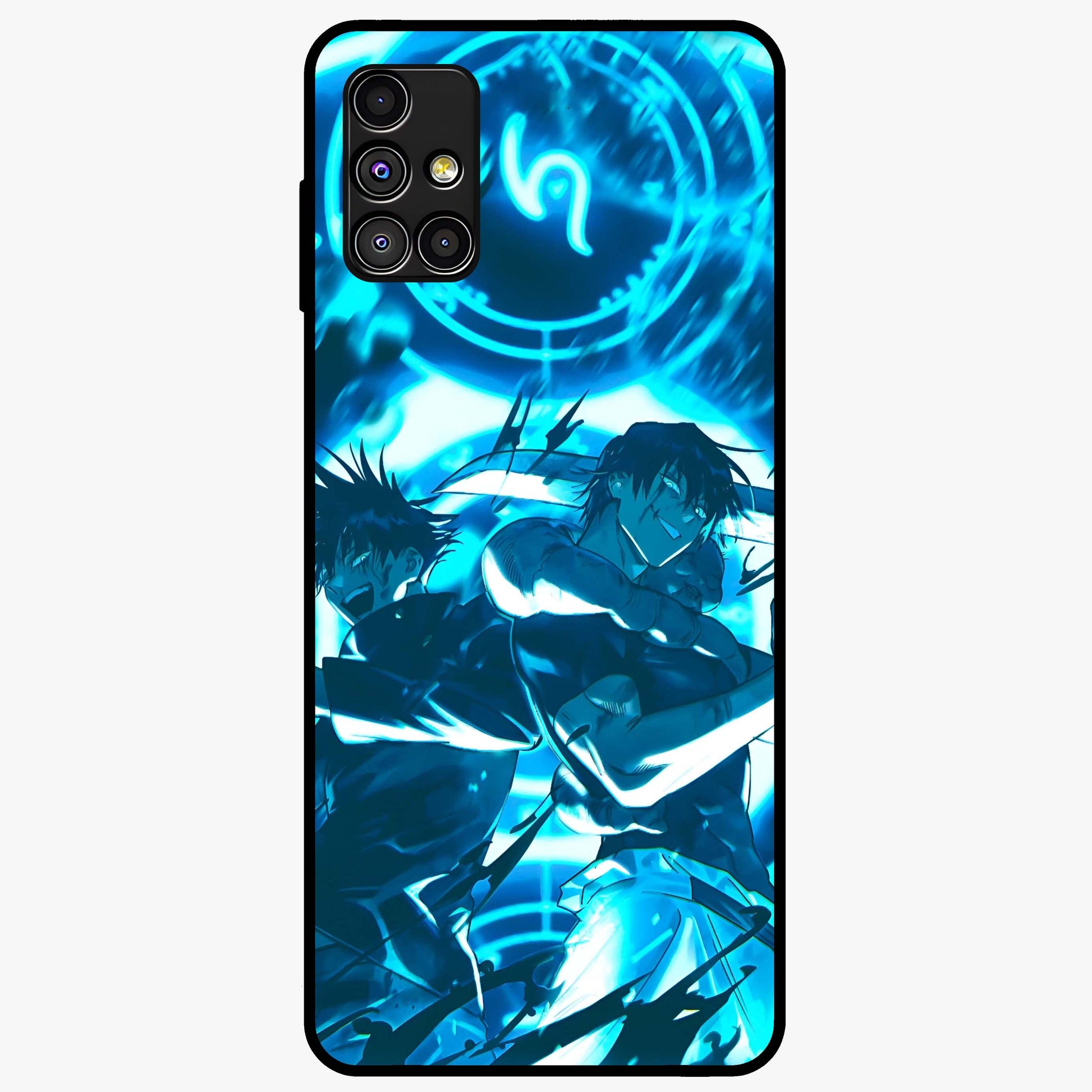 Cursed Energy Clash Glass Case showing flat back view with intense cursed energy artwork and glossy glass finish.