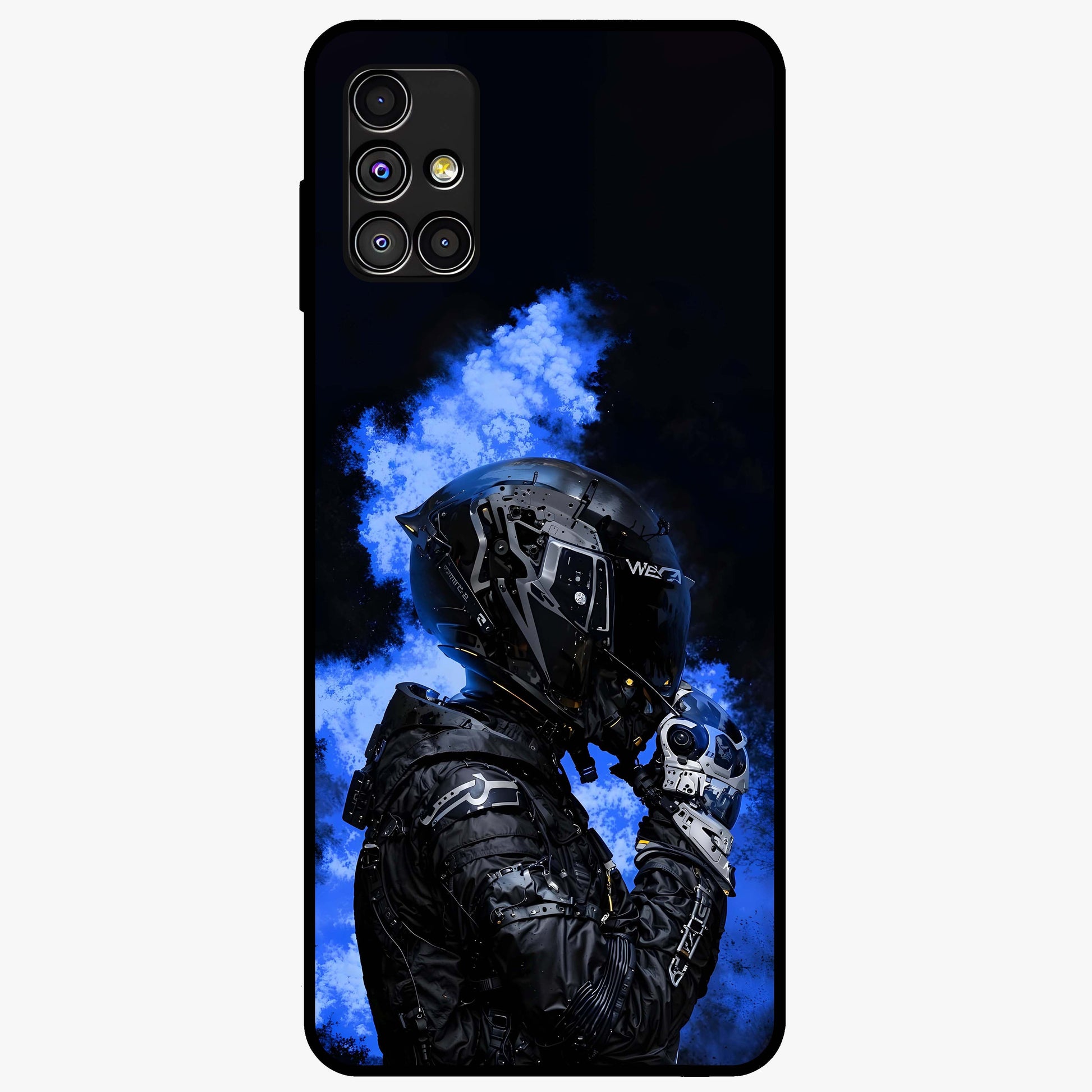 Cyber Sentinel Protocol Glass Case showing flat back view with futuristic cyber themed artwork and glossy glass finish.