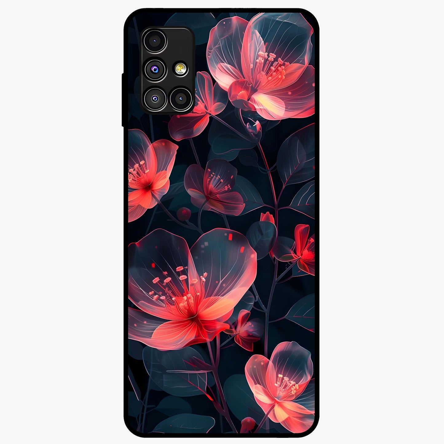 Dark Shade of Flower Glass Case showing flat back view with elegant dark floral artwork and glossy glass finish.