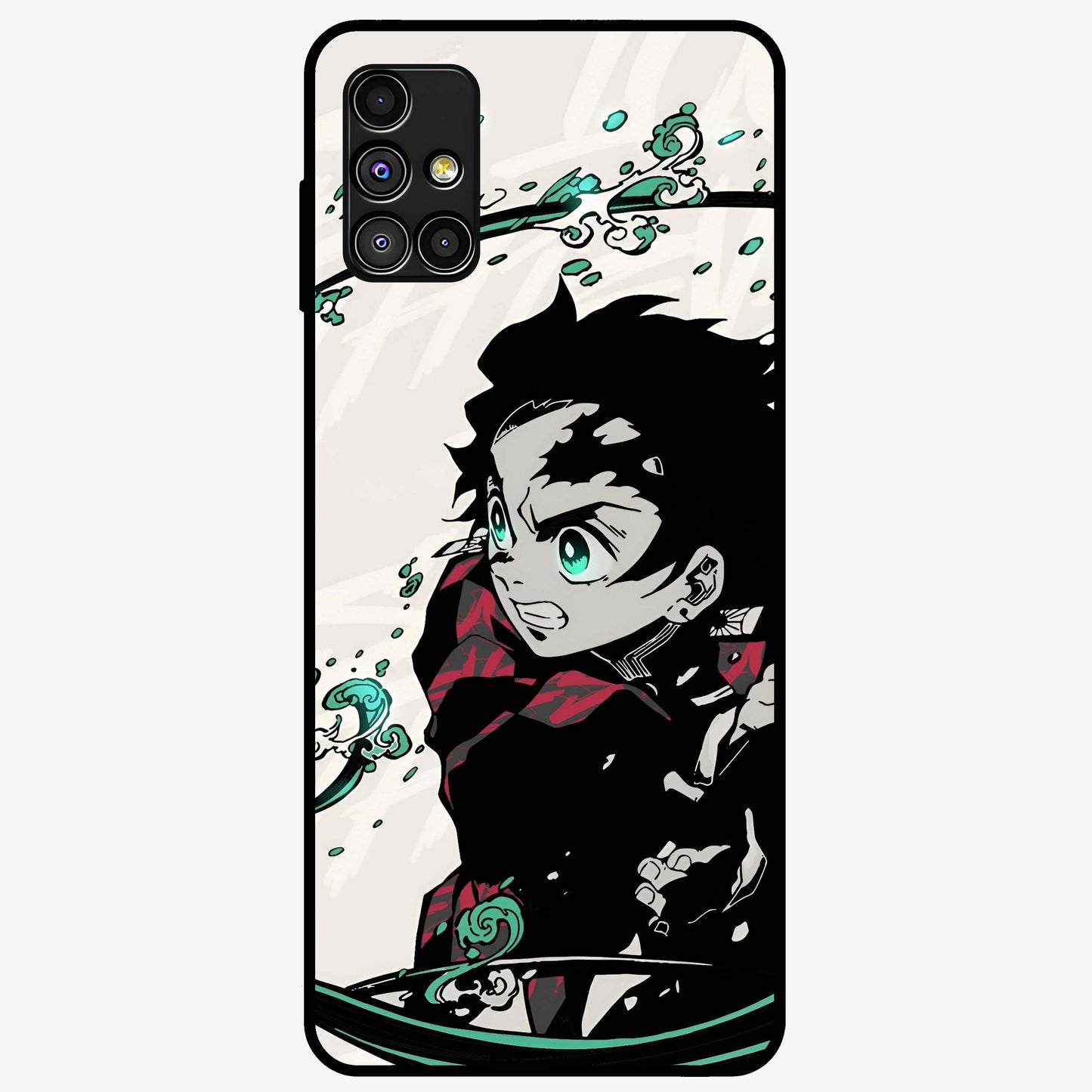 Demon Slayer Glass Case showing flat back view with bold anime inspired artwork and glossy glass finish.