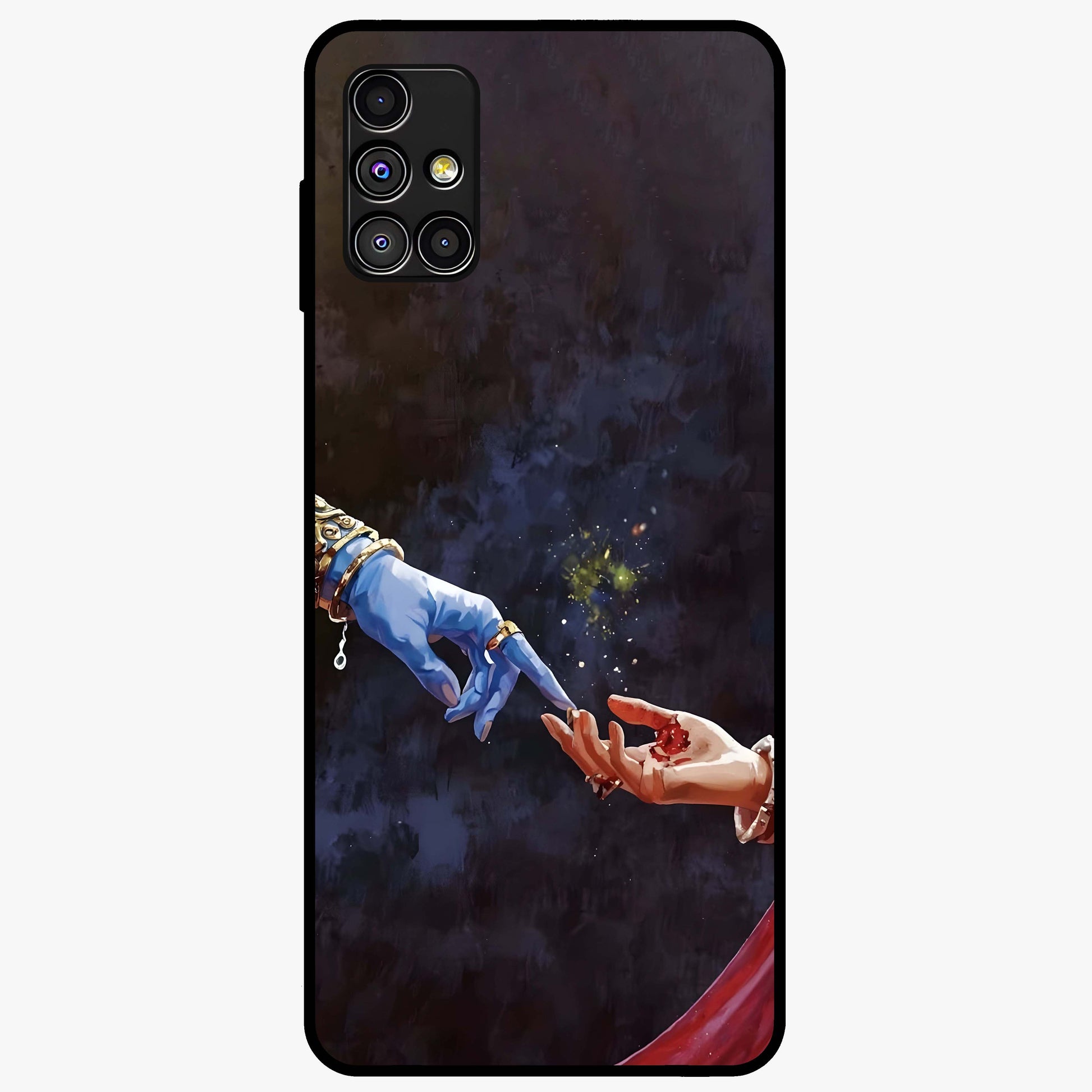 Divine Touch Eternal Glass Case showing flat back view with spiritual themed artwork and glossy glass finish.