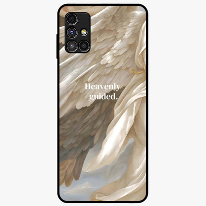 Divine Winged Grace Glass Case showing flat back view with elegant wing inspired artwork and glossy glass finish.