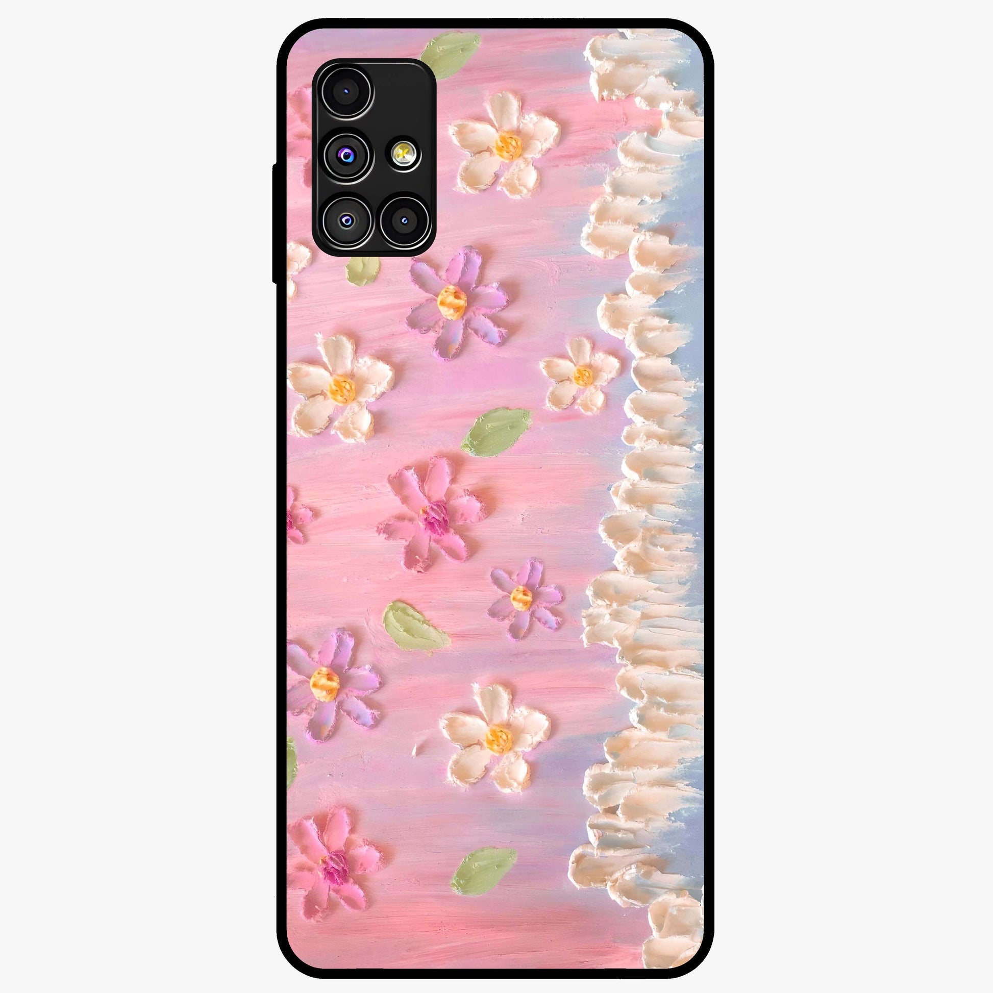 Dreamy Painted Garden Glass Case showing flat back view with artistic painted floral garden artwork and glossy glass finish.