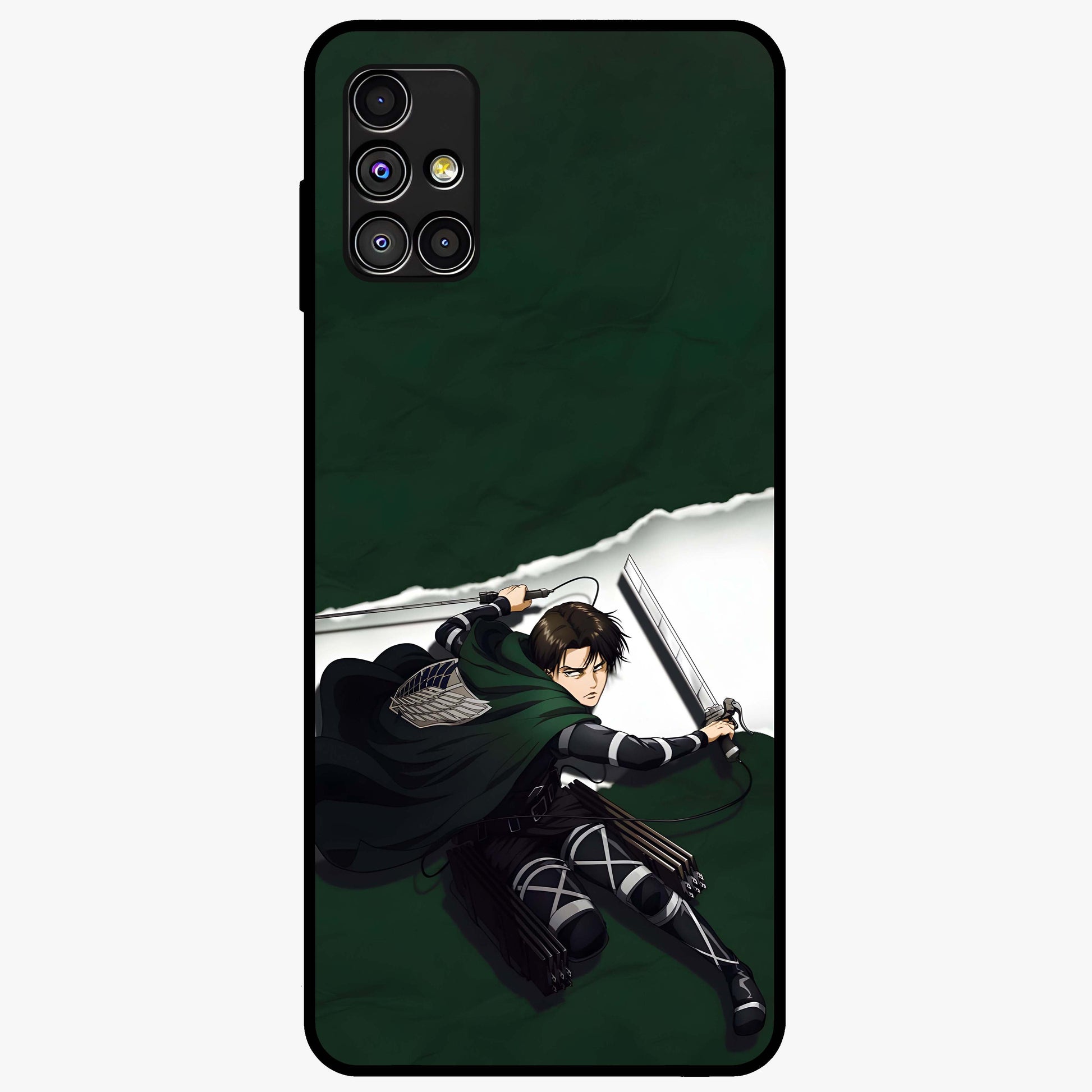Emerald War Vanguard Glass Case showing flat back view with powerful warrior themed artwork and glossy glass finish.