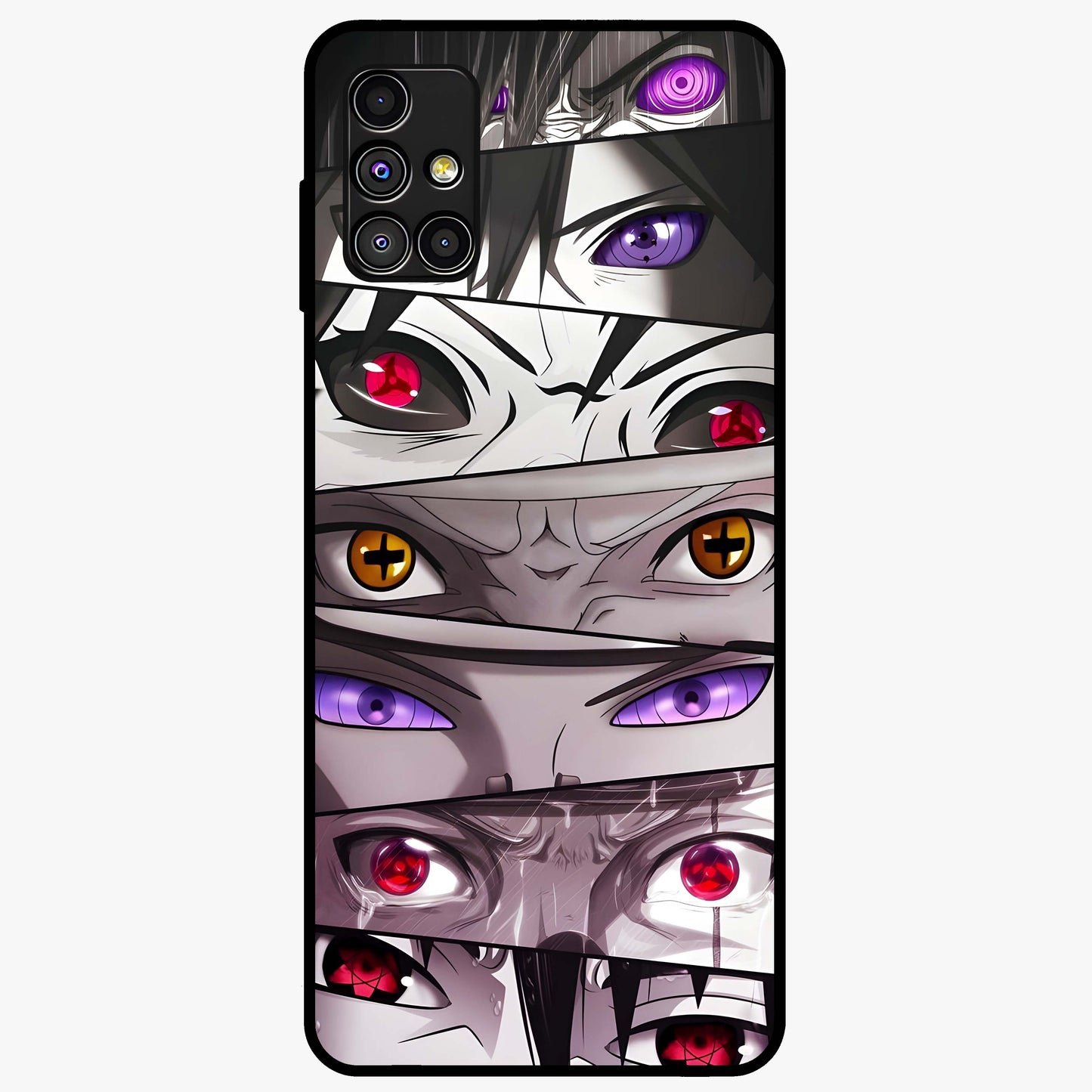 Eyes of Destiny Glass Case showing flat back view with striking eye themed artwork and glossy glass finish.