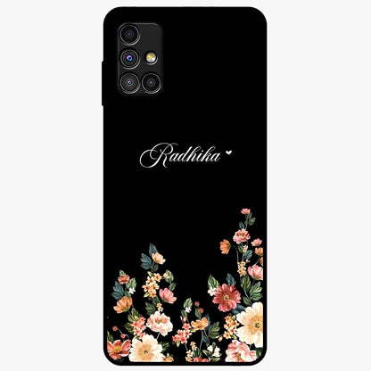Floral Design With a Custom Personalized Name Glass Case showing flat back view with floral artwork and personalized name design.