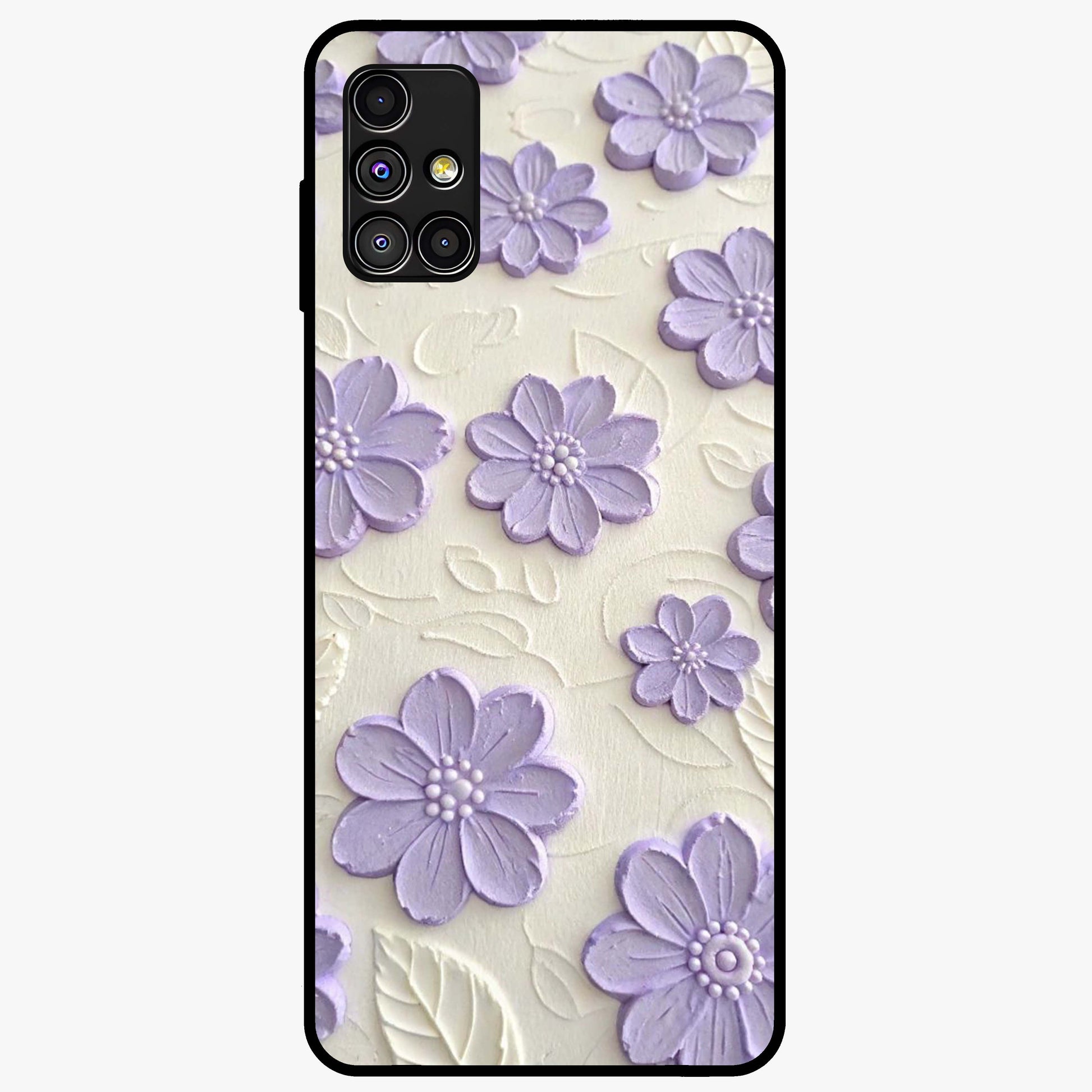 Floral Wall Art With Purple Flowers Glass Case showing flat back view with purple flower artwork and glossy glass finish.
