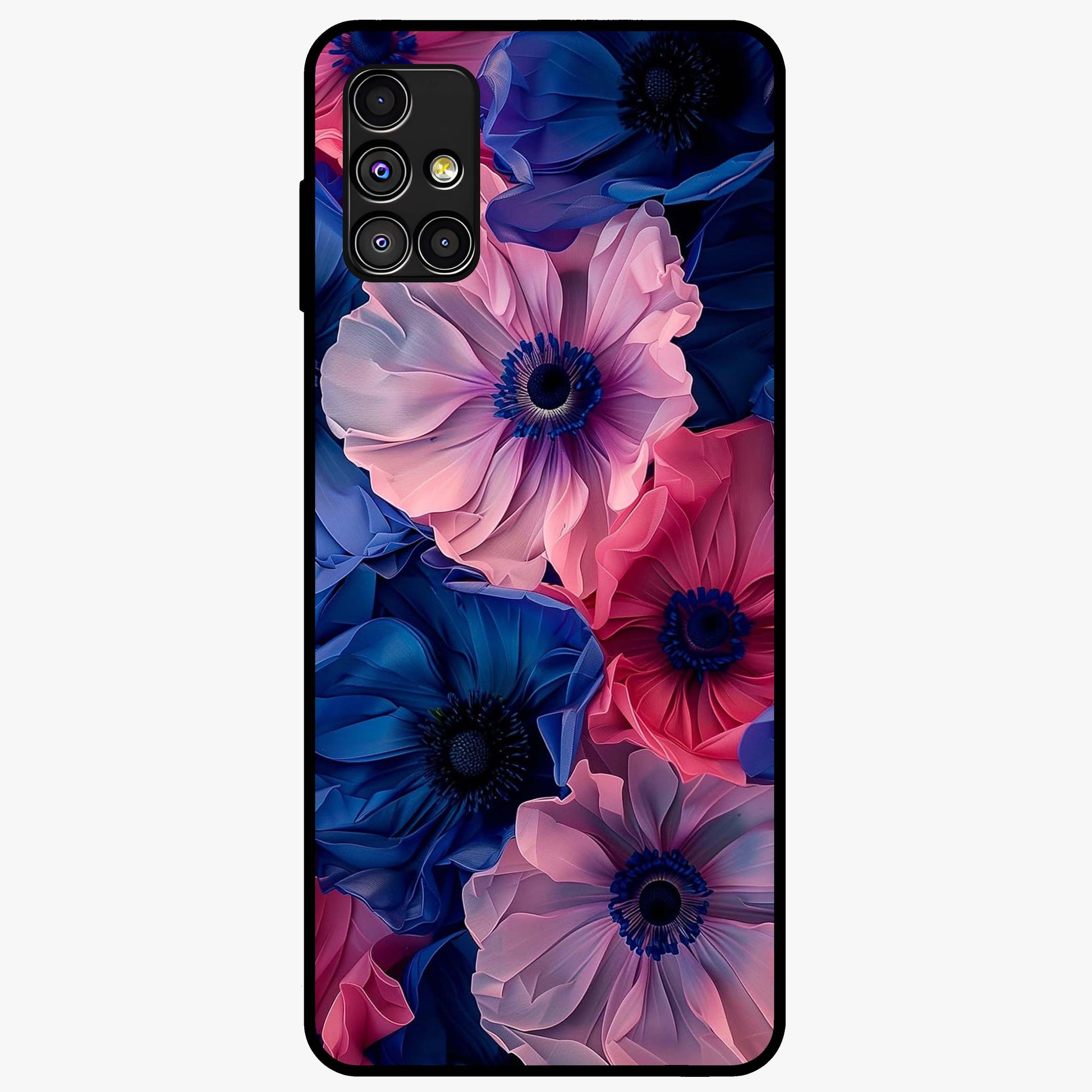 Flower Paper Art Pattern Glass Case showing flat back view with paper cut style floral artwork and glossy glass finish.