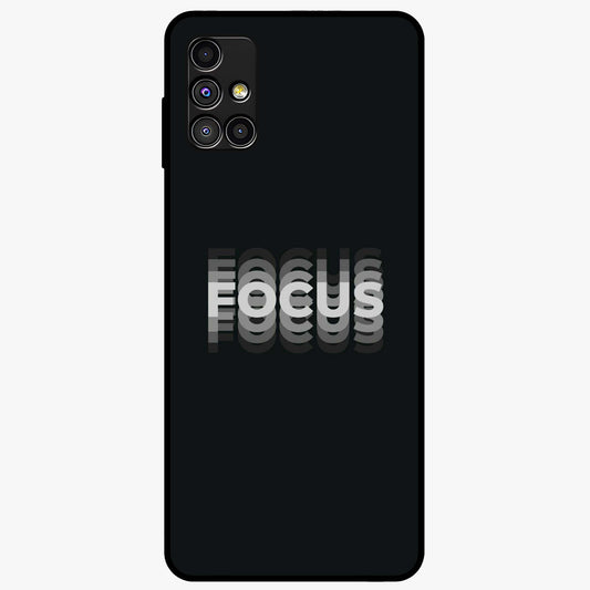 Focus Mode On Glass Case showing flat back view with bold motivational typography design and glossy glass finish.