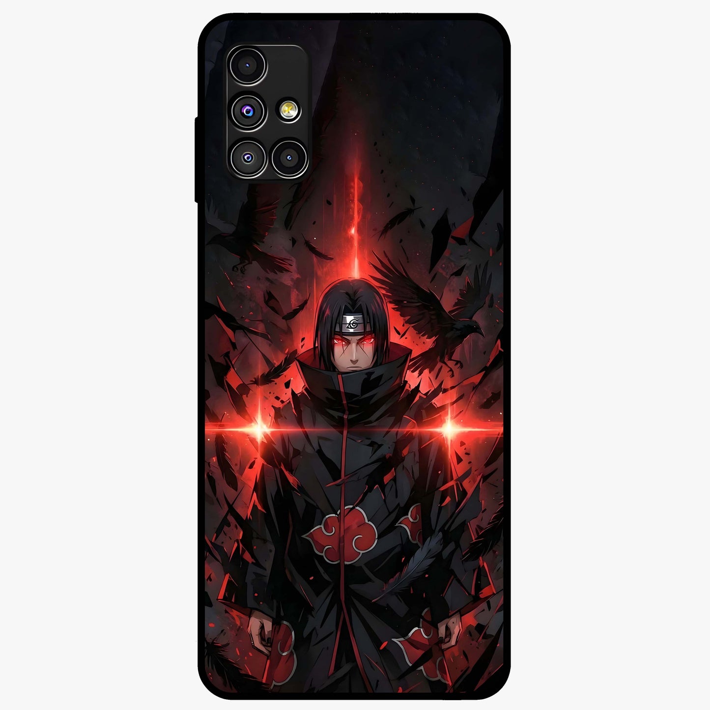 Focused Blade Discipline Glass Case showing flat back view with warrior sword themed artwork and glossy glass finish.