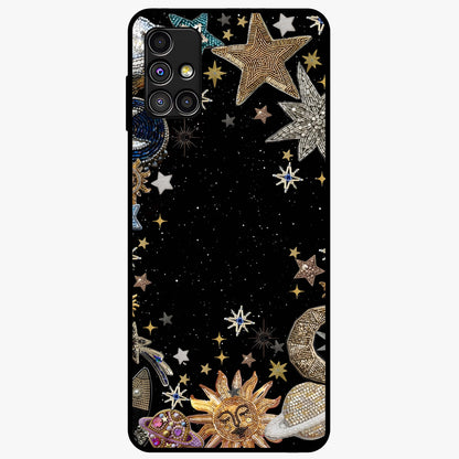 Galactic Jewel Stars Glass Case showing flat back view with sparkling star jewel artwork and glossy glass finish.