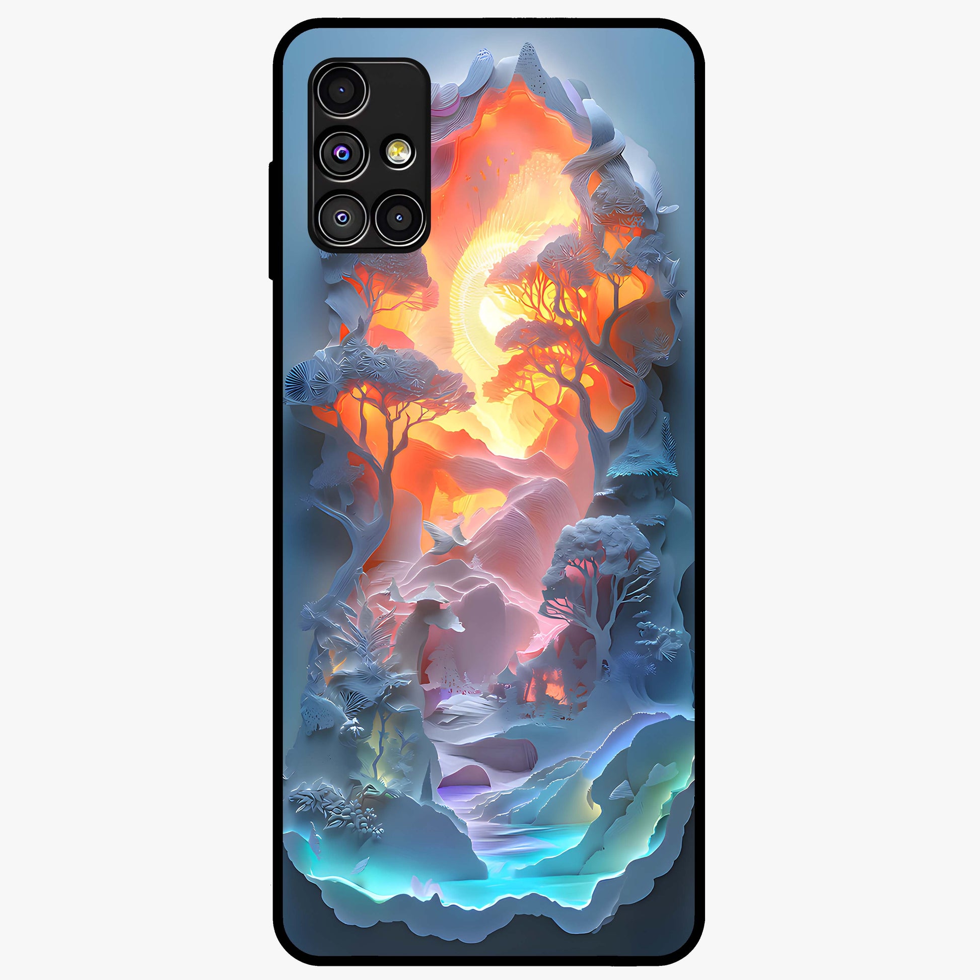 Glow Forest Portal Glass Case showing flat back view with glowing forest portal artwork and glossy glass finish.