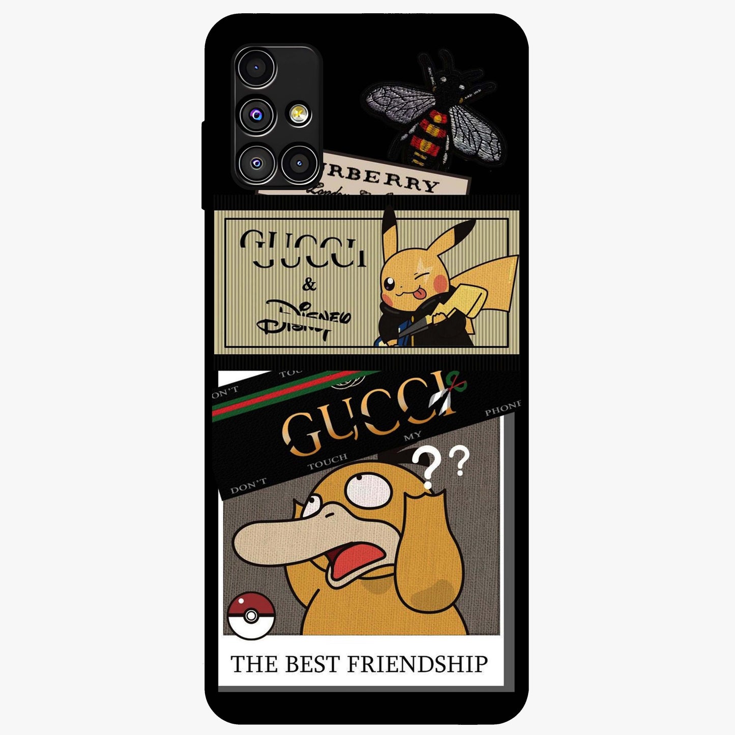 Gucci Play Mashup Glass Case showing flat back view with luxury inspired graphic artwork and glossy glass finish.