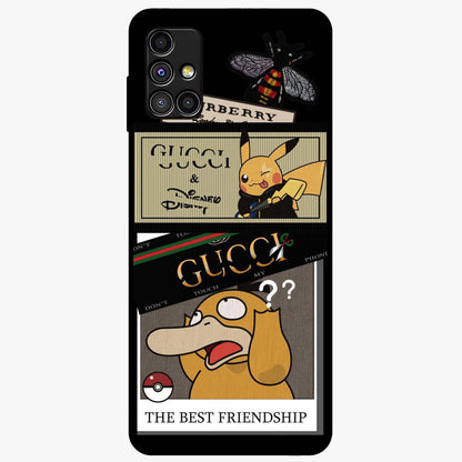 Gucci Play Mashup Glass Case showing flat back view with luxury inspired graphic artwork and glossy glass finish.