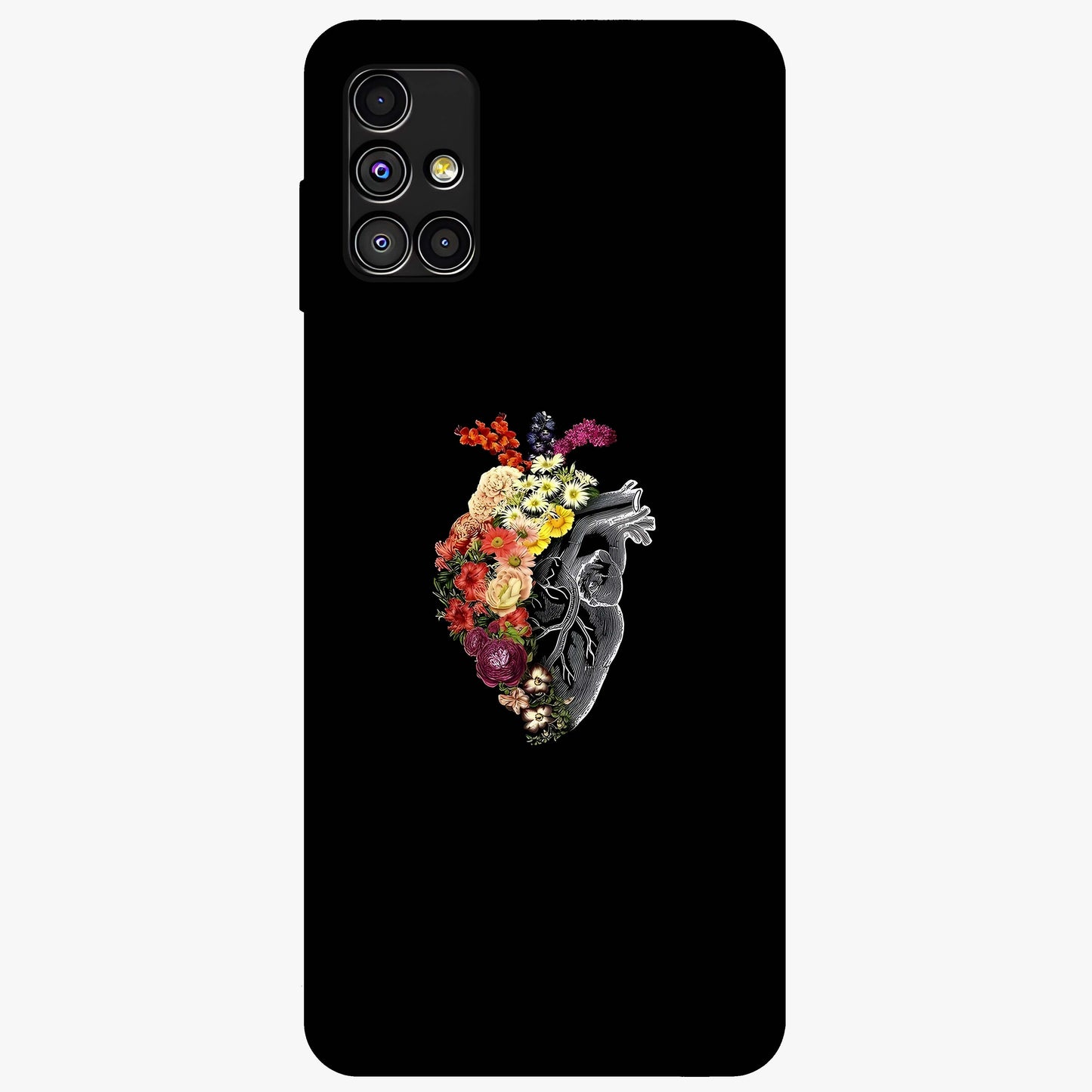 Heart With Flowers Glass Case showing flat back view with heart shaped floral artwork and glossy glass finish.