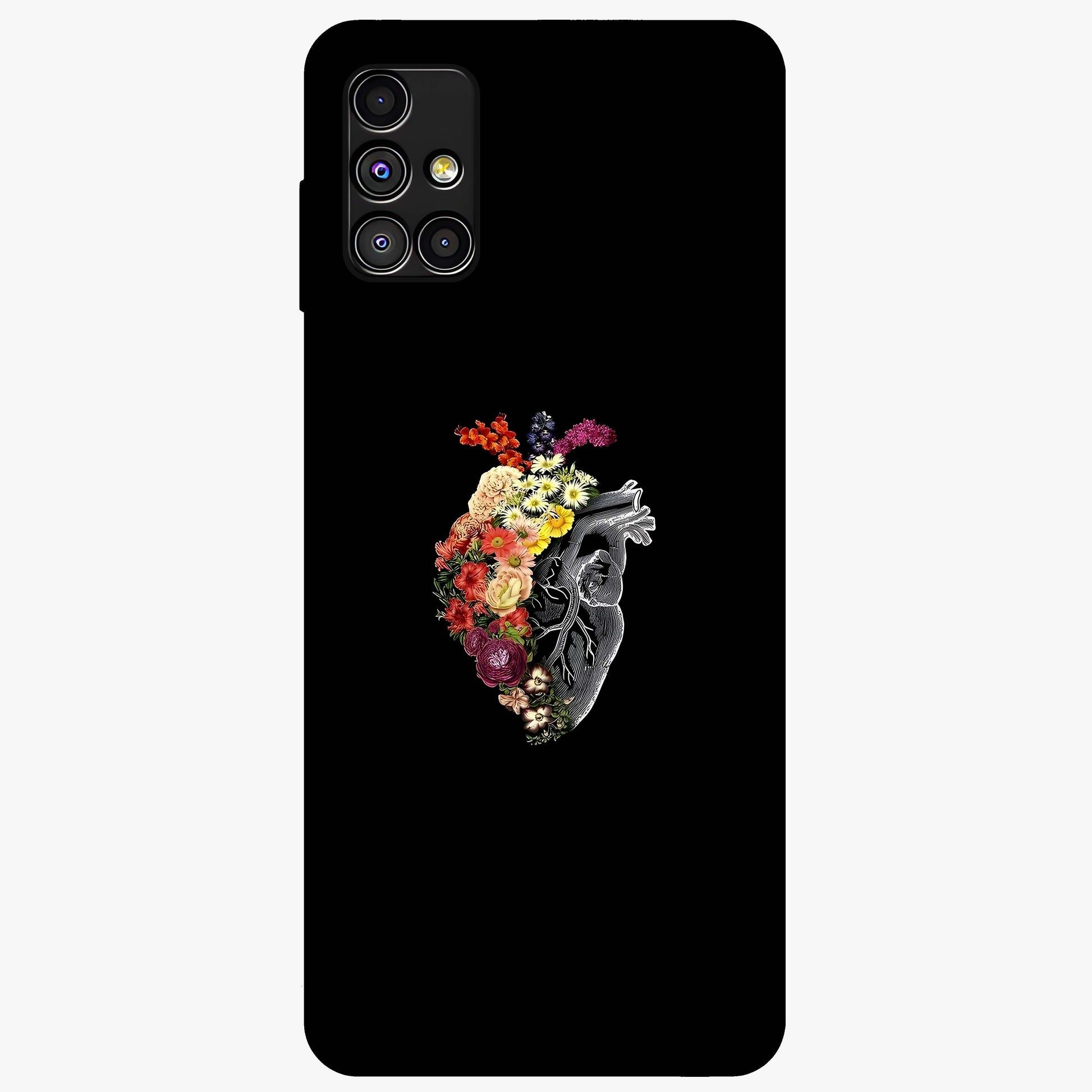 Heart With Flowers Glass Case showing flat back view with heart shaped floral artwork and glossy glass finish.