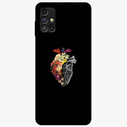 Heart With Flowers Glass Case showing flat back view with heart shaped floral artwork and glossy glass finish.