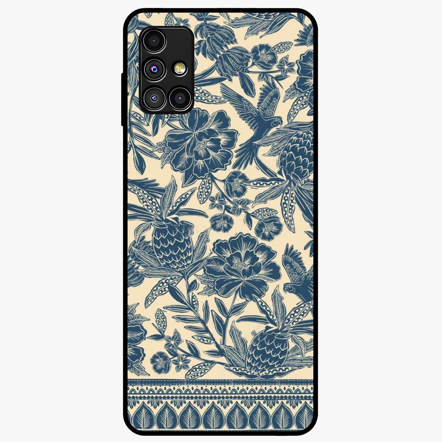 Heirloom Wild Bloom Glass Case showing flat back view with vintage inspired wild flower artwork and glossy glass finish.