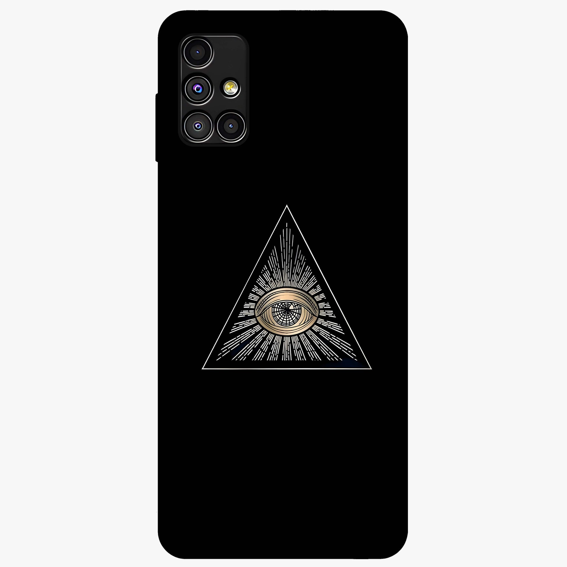 Illuminati Evil Glass Case showing flat back view with mysterious illuminati symbol artwork and glossy glass finish.