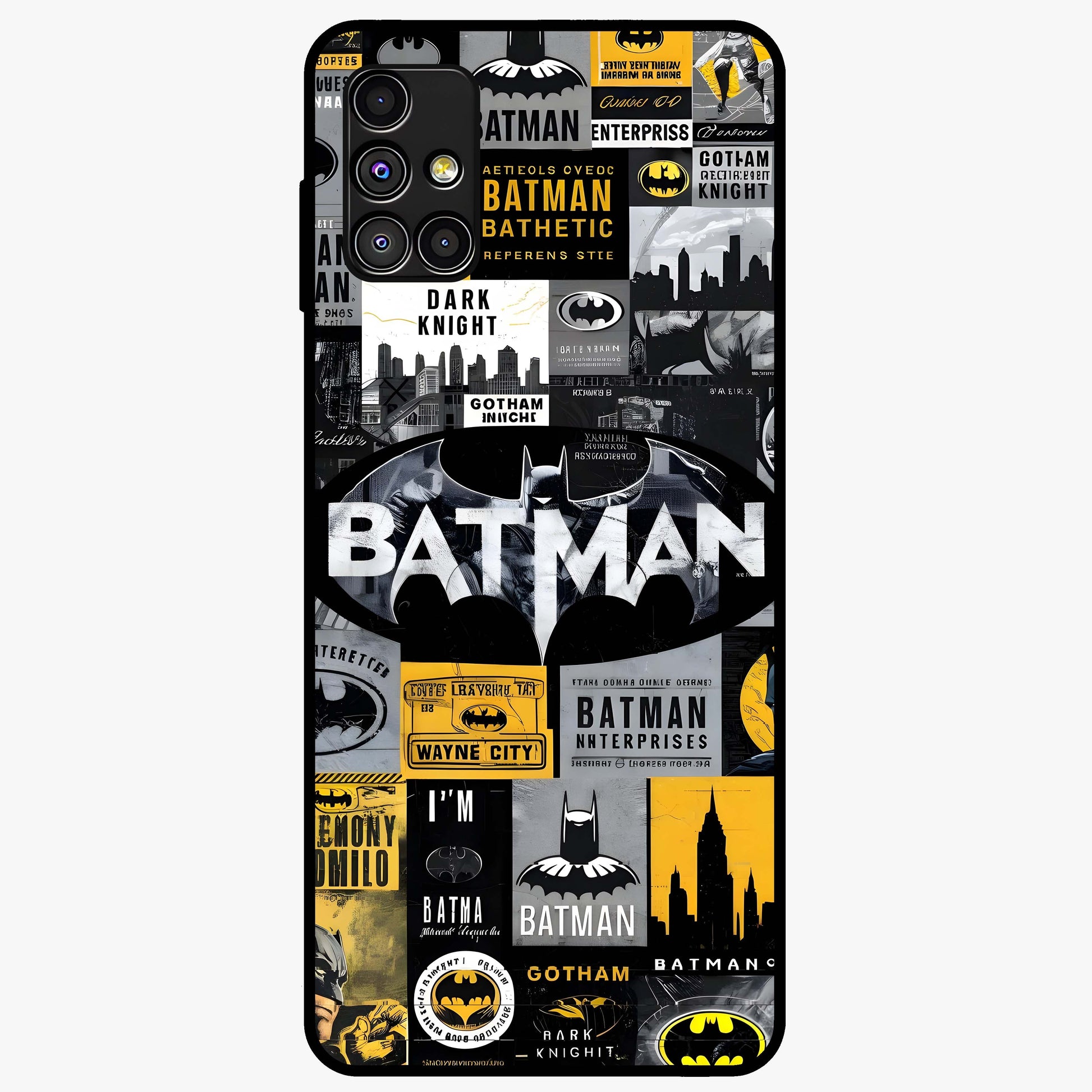 Knight Gotham Rise Glass Case showing flat back view with dark hero inspired artwork and glossy glass finish.