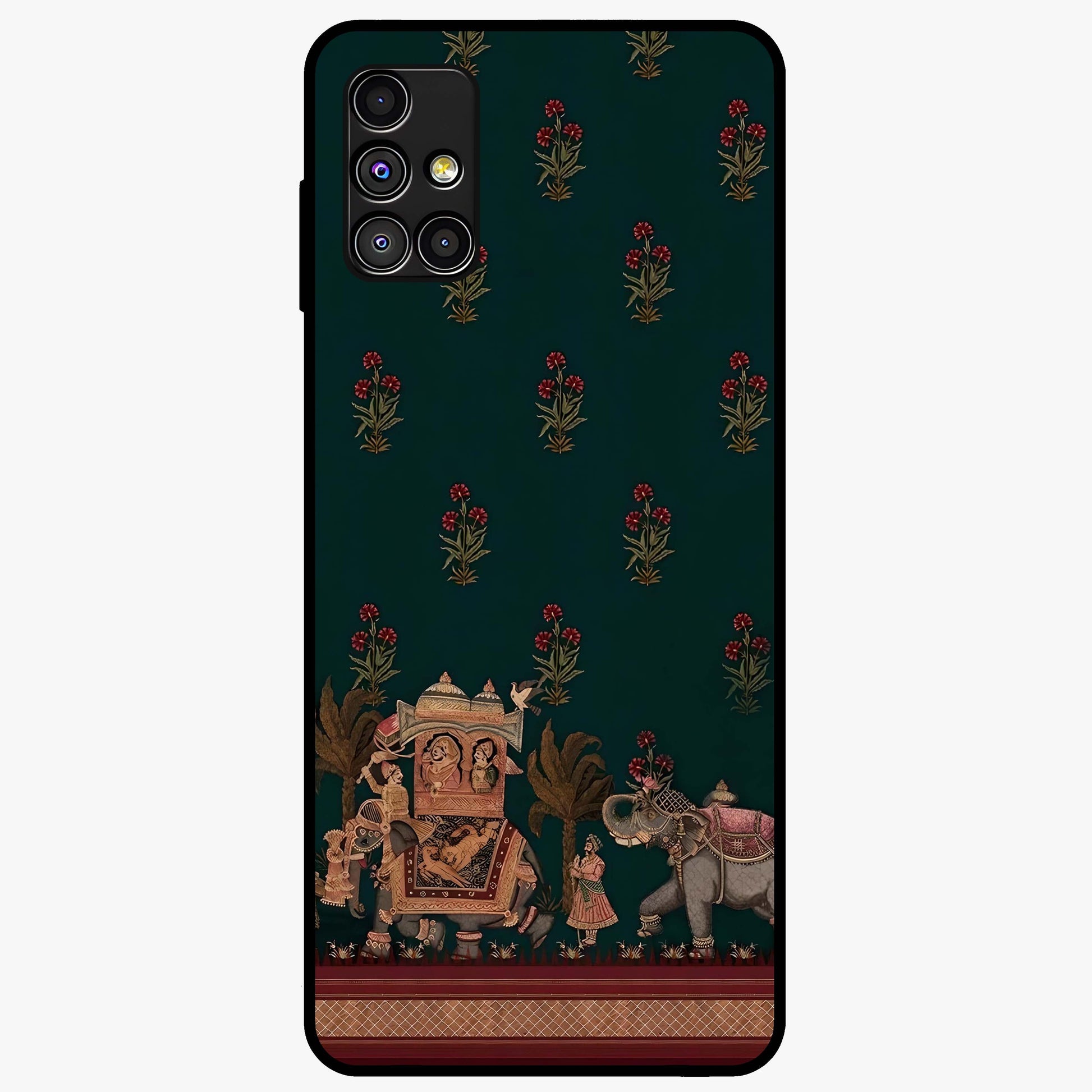 Macmerise Glass Case showing flat back view with stylish modern artwork and glossy glass finish.