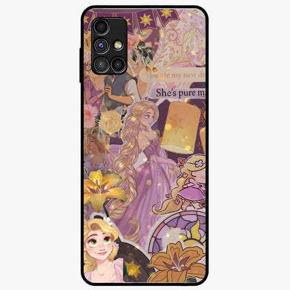 Magical Tangled Dream Glass Case showing flat back view with dreamy tangled artwork and glossy glass finish.