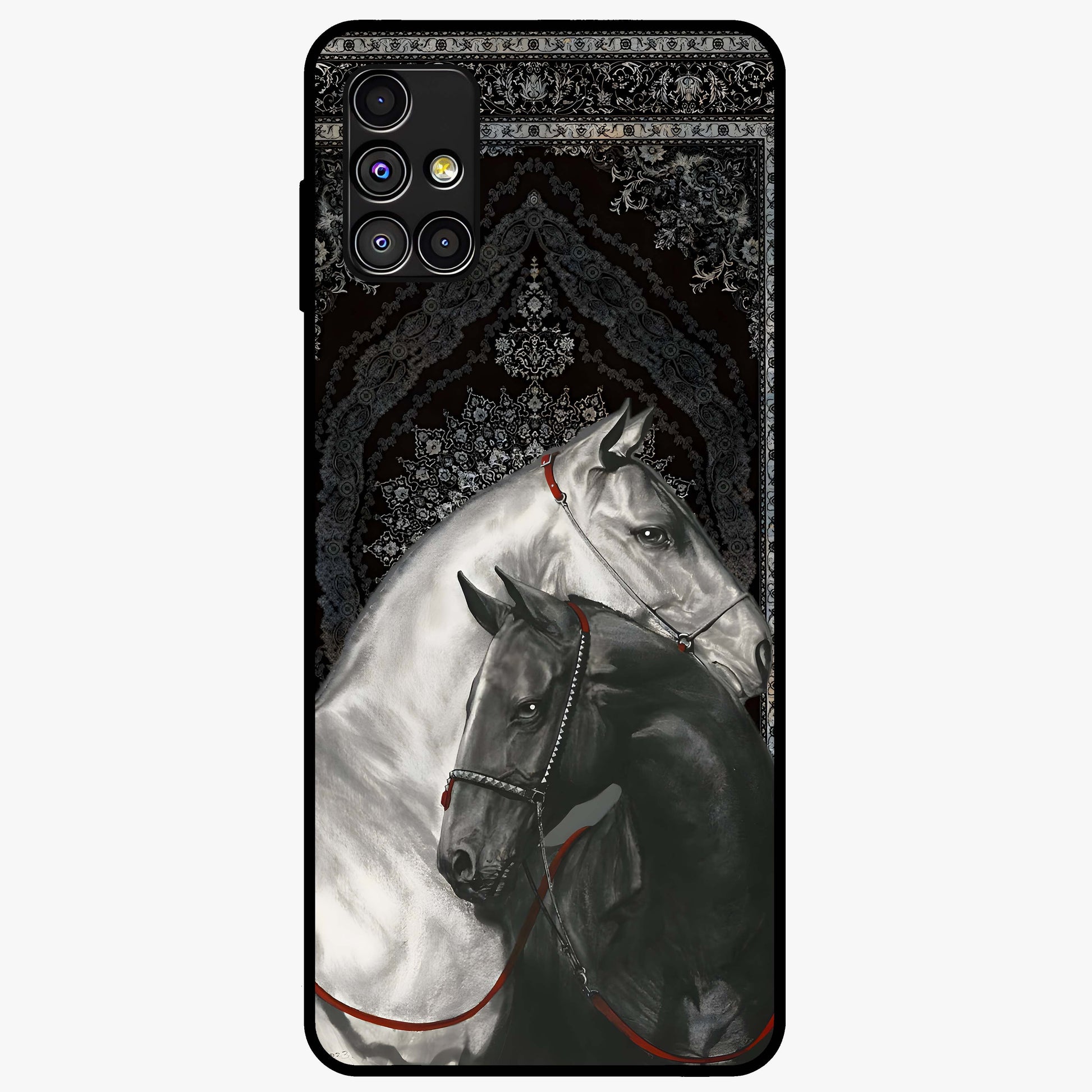 Majestic Ride Legacy Glass Case showing flat back view with powerful automotive inspired artwork and glossy glass finish.