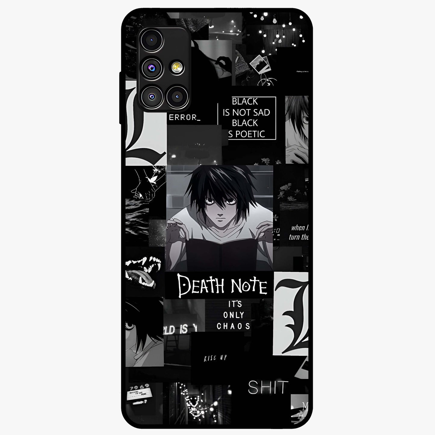 Midnight Chaos Mind Glass Case showing flat back view with abstract dark themed artwork and glossy glass finish.