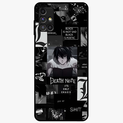Midnight Chaos Mind Glass Case showing flat back view with abstract dark themed artwork and glossy glass finish.