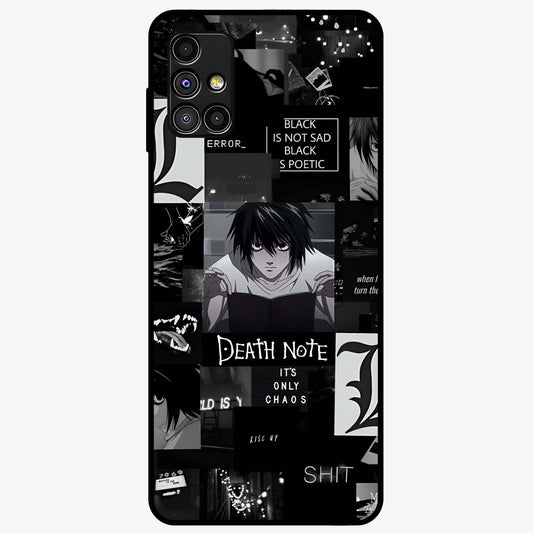 Midnight Chaos Mind Glass Case showing flat back view with abstract dark themed artwork and glossy glass finish.