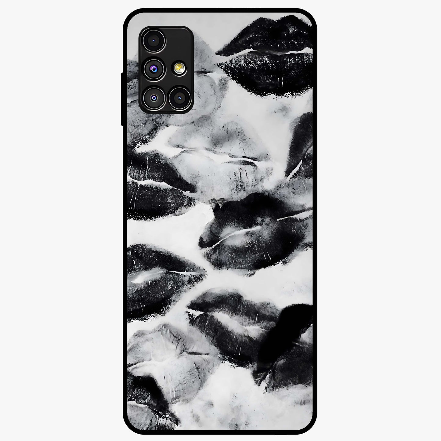 Midnight Kiss Marks Glass Case showing flat back view with lipstick kiss mark artwork and glossy glass finish.