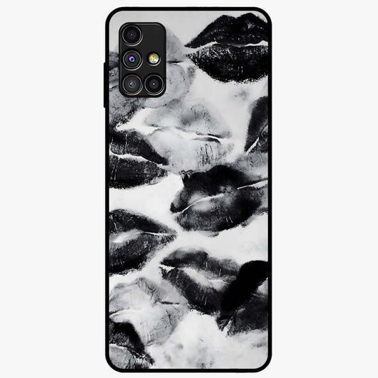 Midnight Kiss Marks Glass Case showing flat back view with lipstick kiss mark artwork and glossy glass finish.