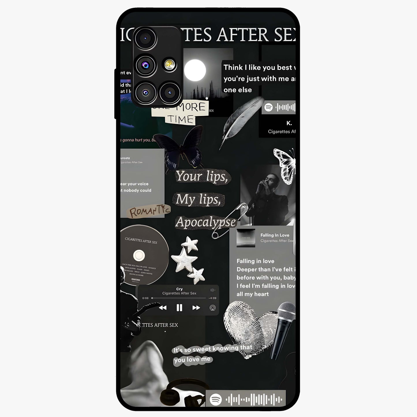 Midnight Love Echo Glass Case showing flat back view with romantic midnight themed artwork and glossy glass finish.