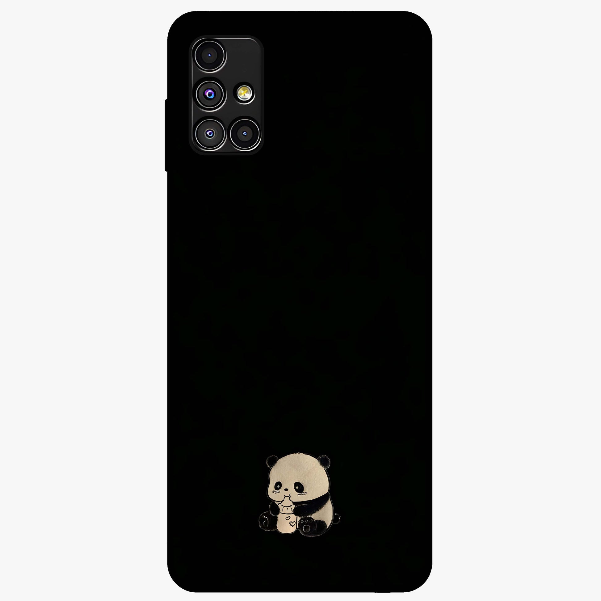 Midnight Panda Love Glass Case showing flat back view with cute panda themed artwork and glossy glass finish.