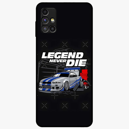 Midnight Racing Legacy Glass Case showing flat back view with sleek racing inspired artwork and glossy glass finish.