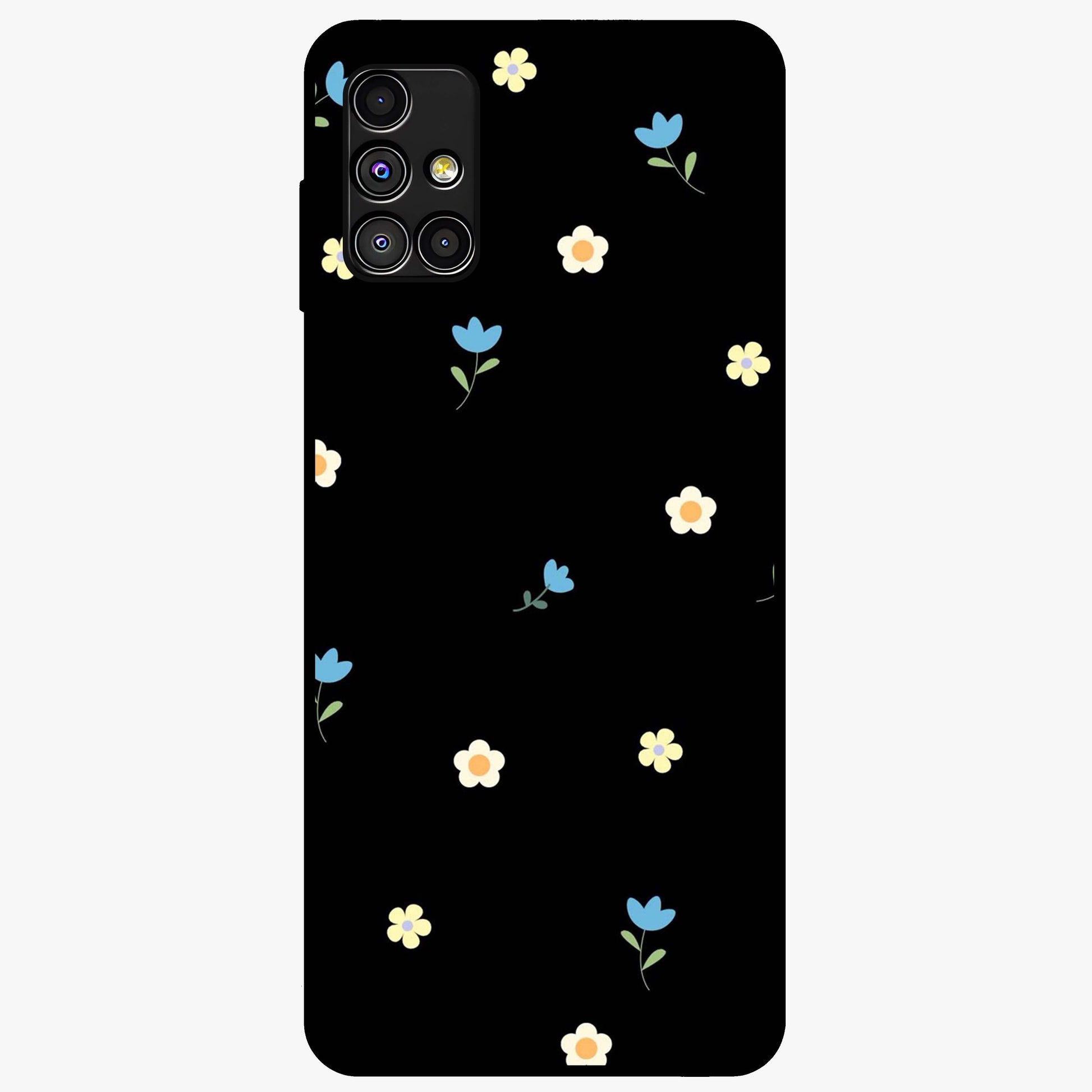 Minimalistic Blue With White Flower Pattern Glass Case showing flat back view with blue background and white flower pattern and glossy glass finish.