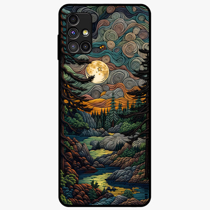 Moonlight Forest Dream Glass Case showing flat back view with mystical forest moonlight artwork and glossy glass finish.