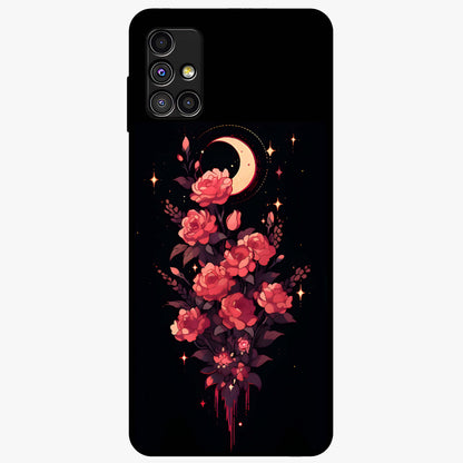 Moonlit Floral Elegance Glass Case showing flat back view with elegant floral artwork under moonlit tones and glossy glass finish.