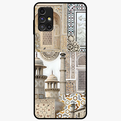 Mughal Marble Legacy Glass Case showing flat back view with intricate Mughal inspired marble pattern and glossy glass finish.