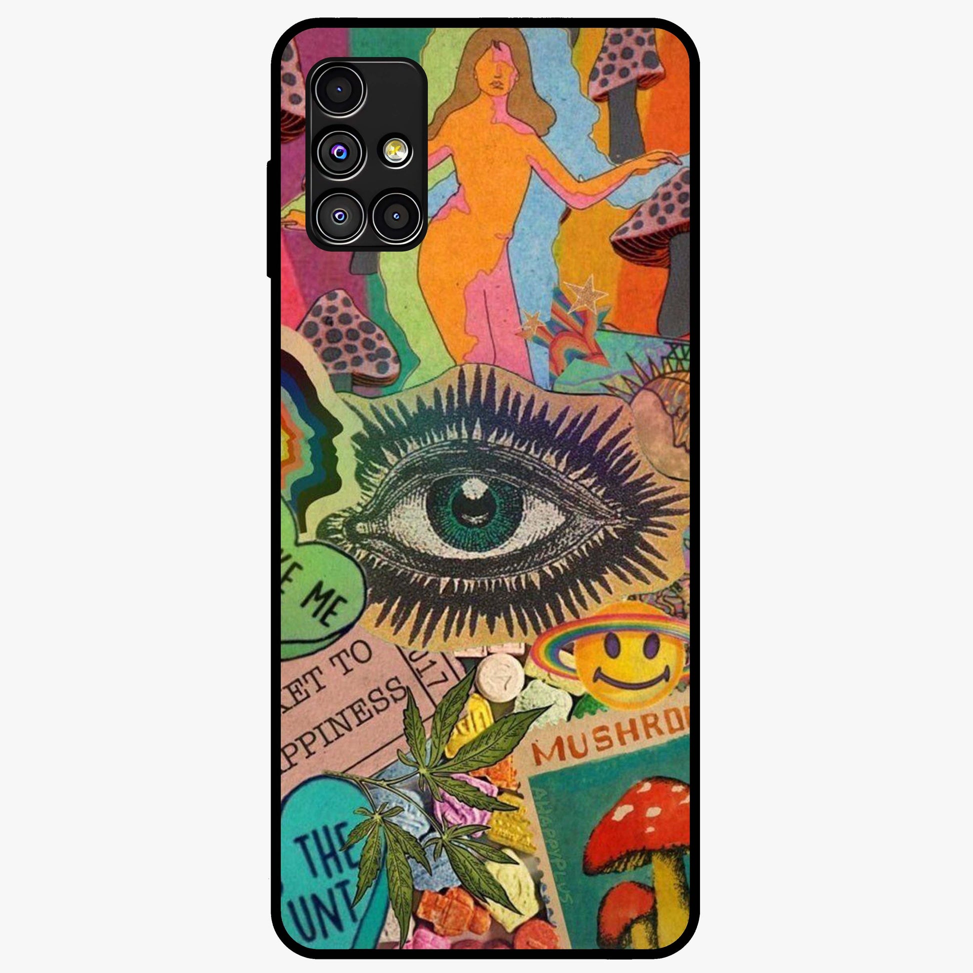 Mystic Eye Wonderland Glass Case showing flat back view with mystical eye themed artwork and glossy glass finish.