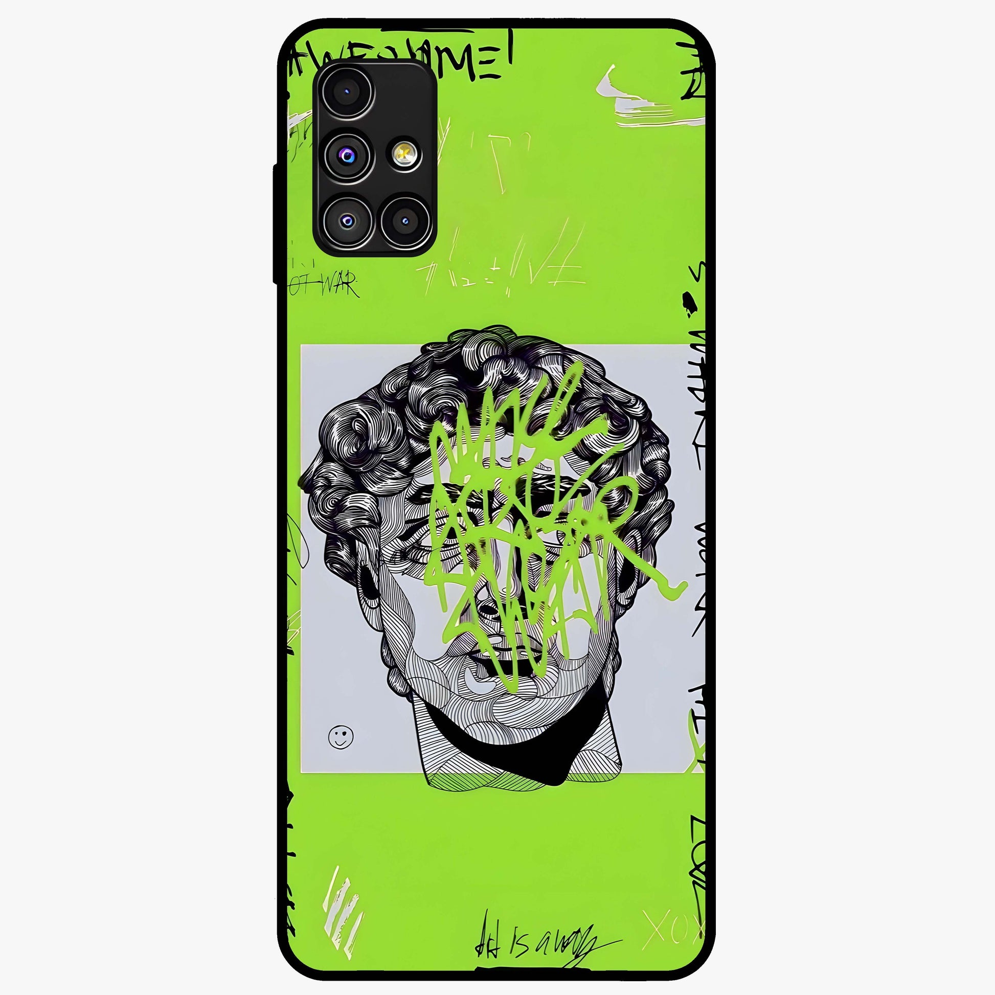 Neo Graffiti Rebellion Glass Case showing flat back view with vibrant graffiti artwork and glossy glass finish.