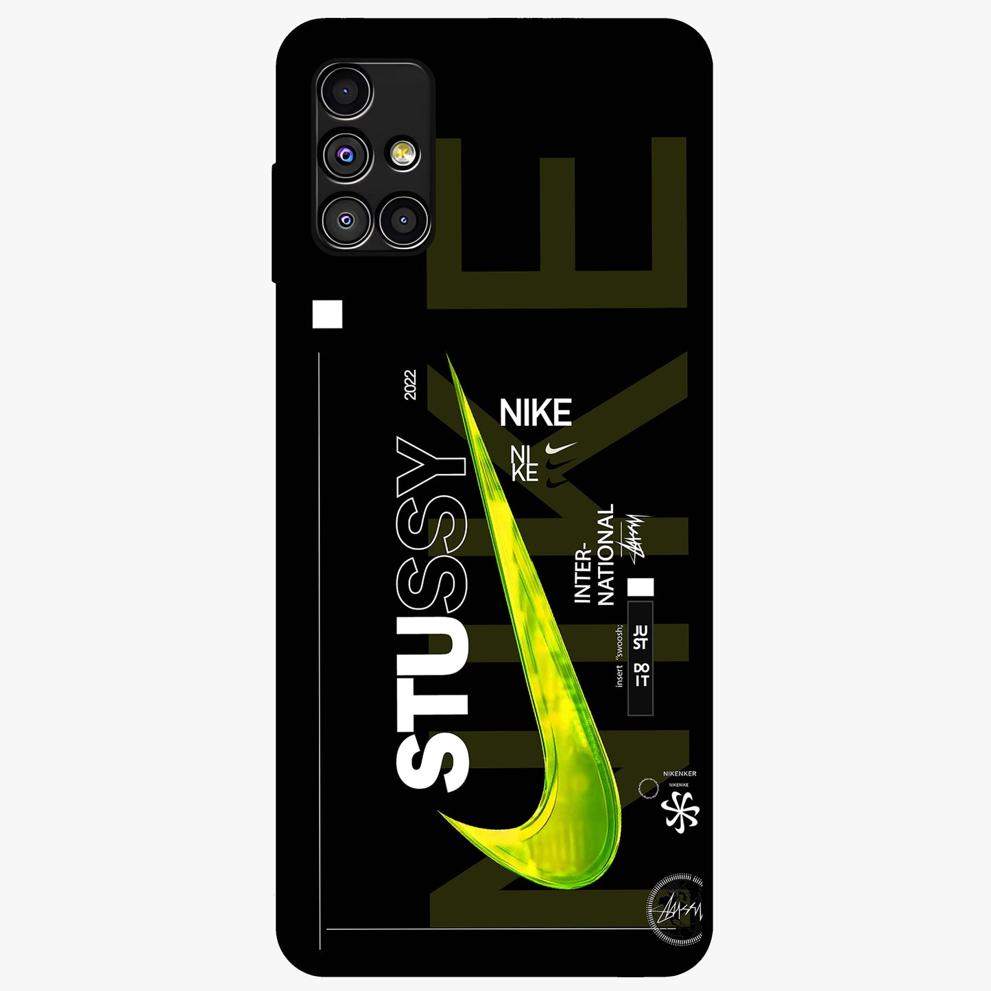Neon Street Edition Glass Case showing flat back view with neon street style artwork and glossy glass finish.