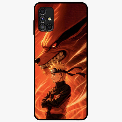 Nine Tails Legacy Glass Case showing flat back view with powerful nine-tailed fox inspired artwork and glossy glass finish.