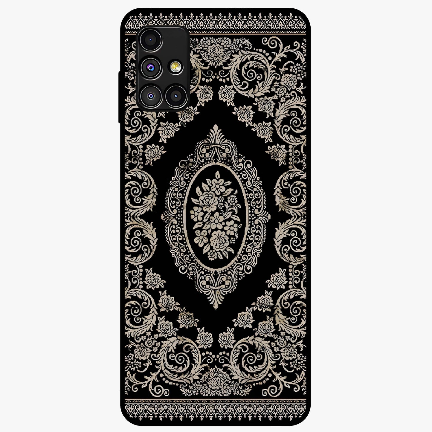 Noir Bloom Elegance Glass Case showing flat back view with elegant dark floral artwork and glossy glass finish.