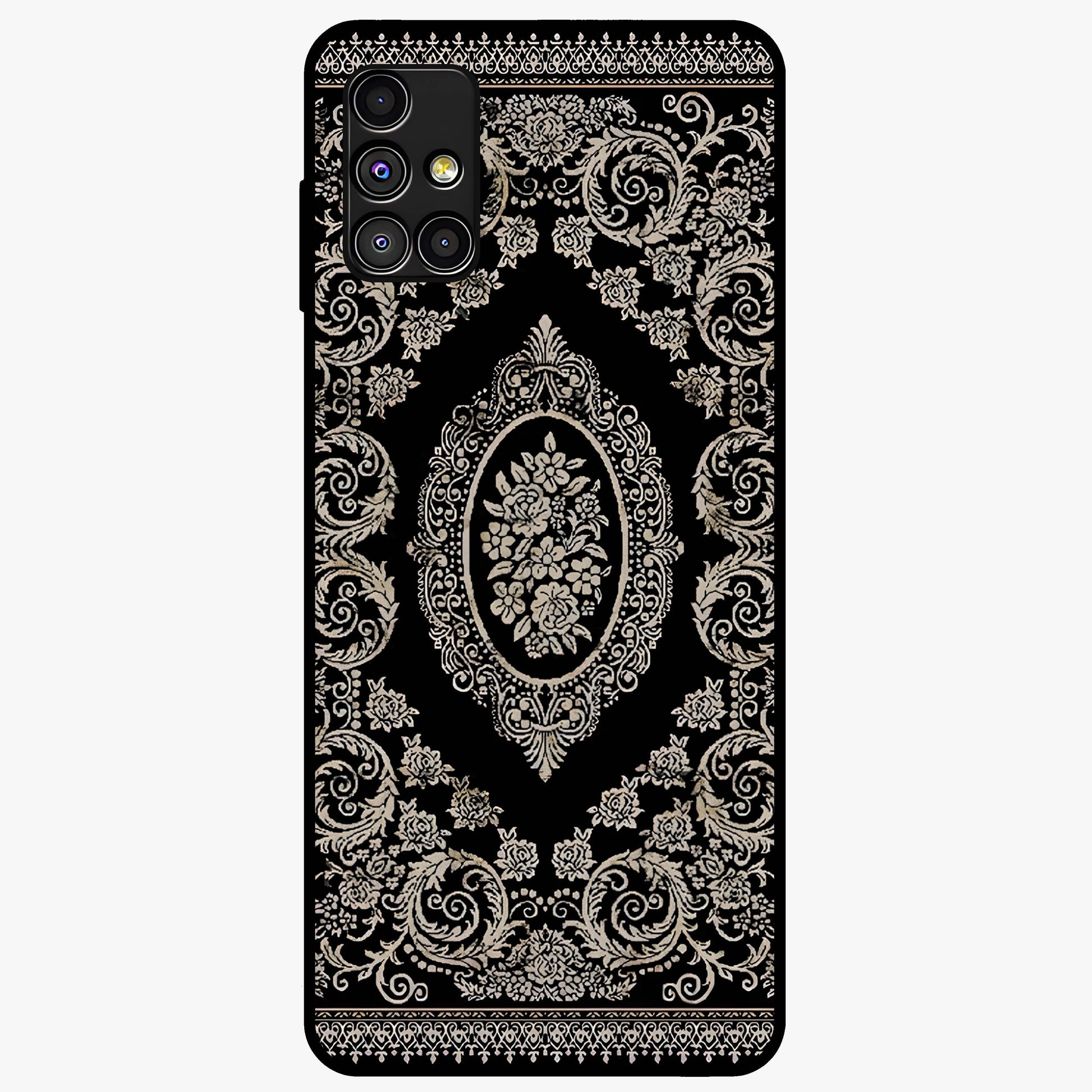 Noir Bloom Elegance Glass Case showing flat back view with elegant dark floral artwork and glossy glass finish.