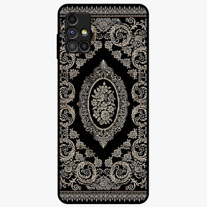 Noir Bloom Elegance Glass Case showing flat back view with elegant dark floral artwork and glossy glass finish.