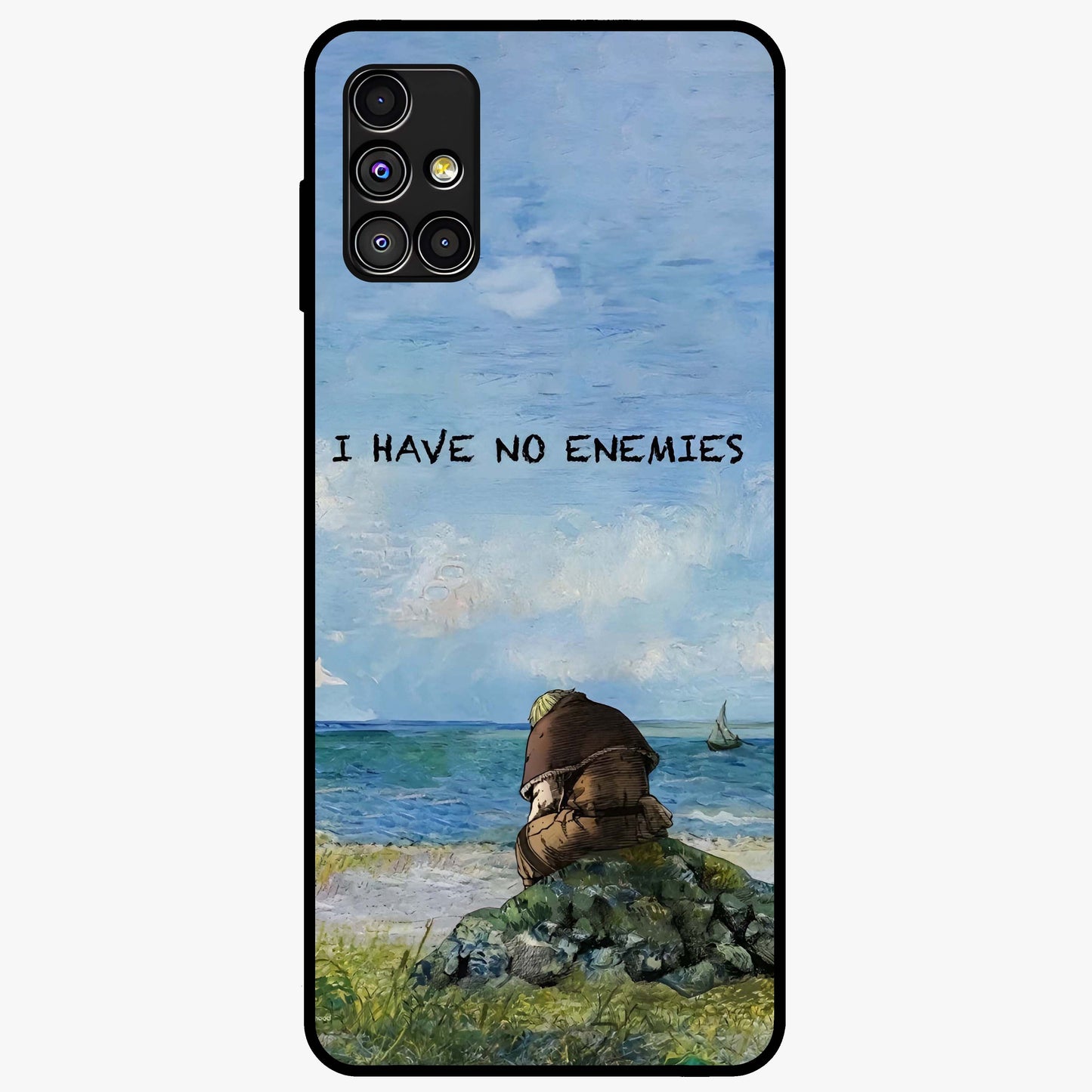 Peace Beyond War Glass Case showing flat back view with symbolic peace themed artwork and glossy glass finish.