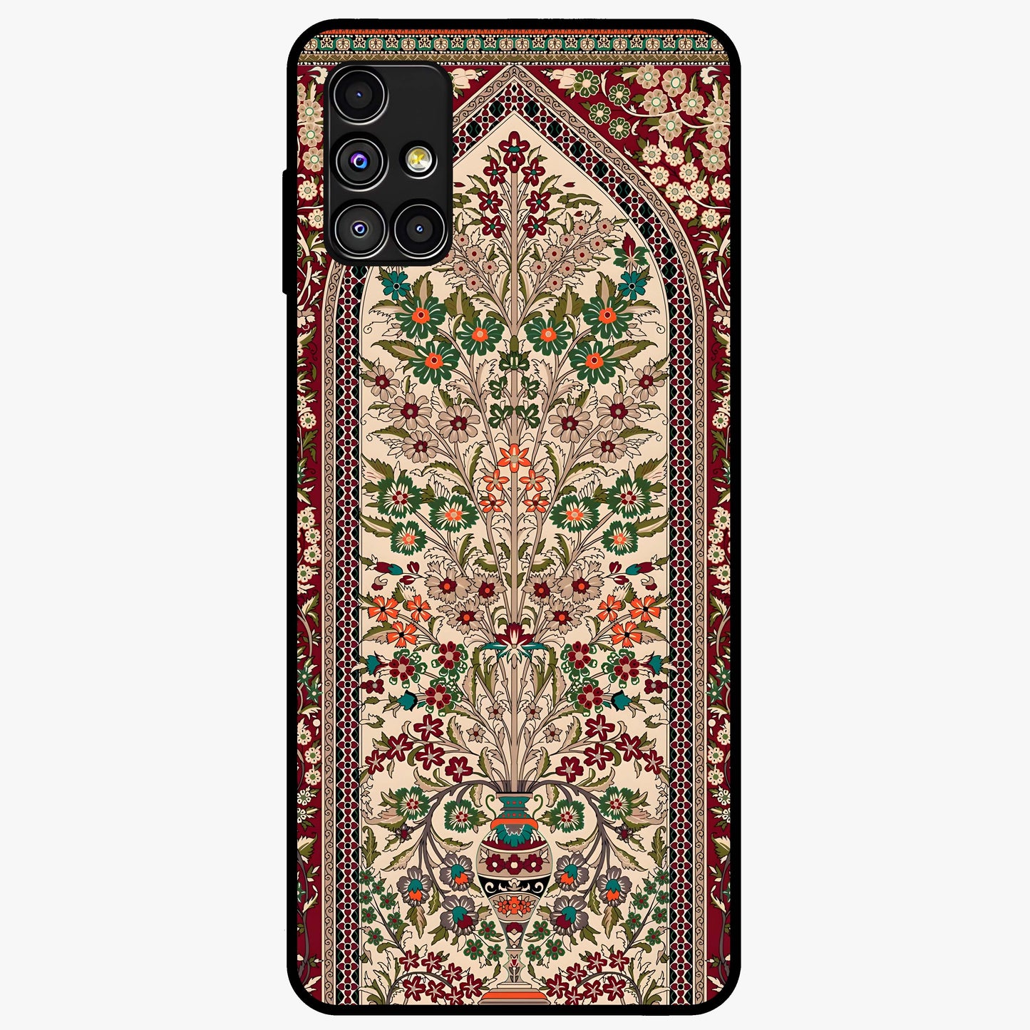 Persian Inspired Glass Case showing flat back view with ornate Persian style pattern artwork and glossy glass finish.