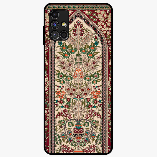 Persian Inspired Glass Case showing flat back view with ornate Persian style pattern artwork and glossy glass finish.