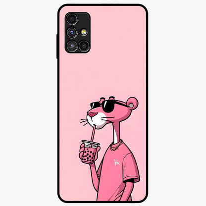 Pink Panther Glass Case showing flat back view with iconic pink panther artwork and glossy glass finish.